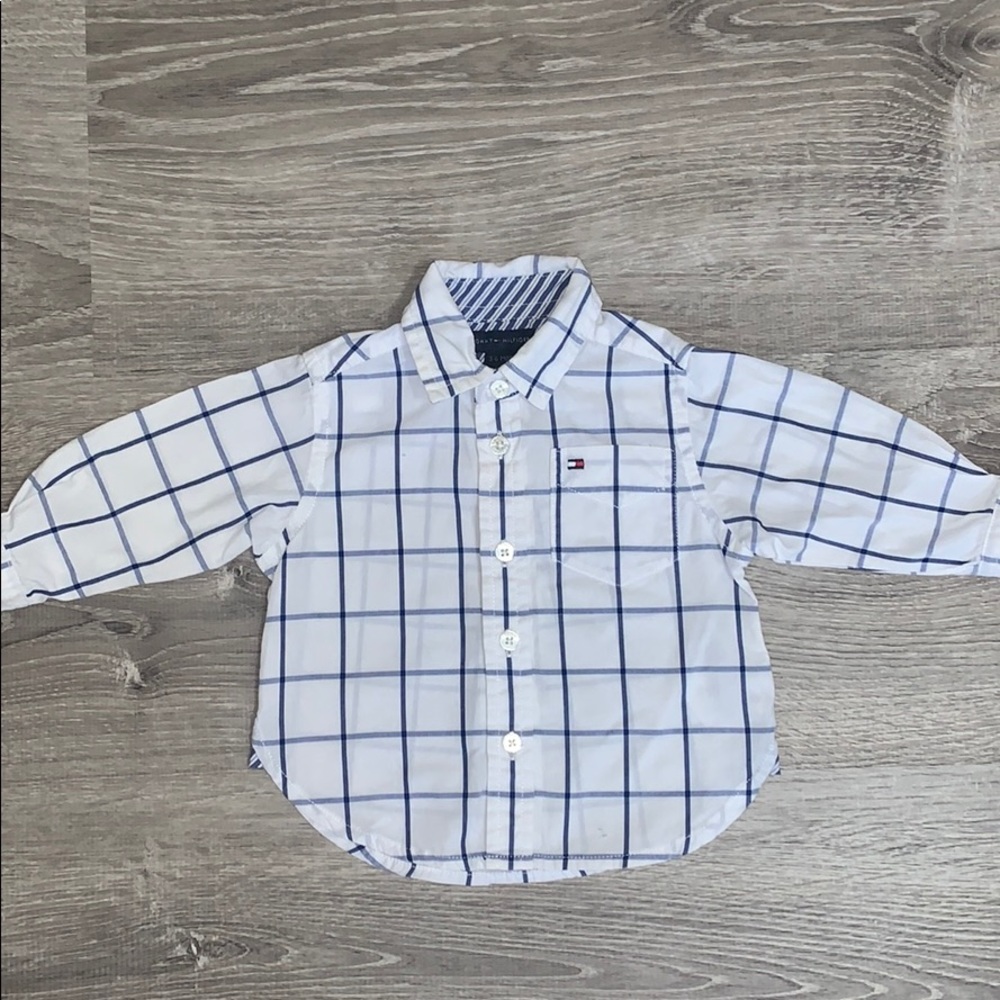 Tommy Hilfiger baby White and Blue plaid shirt.